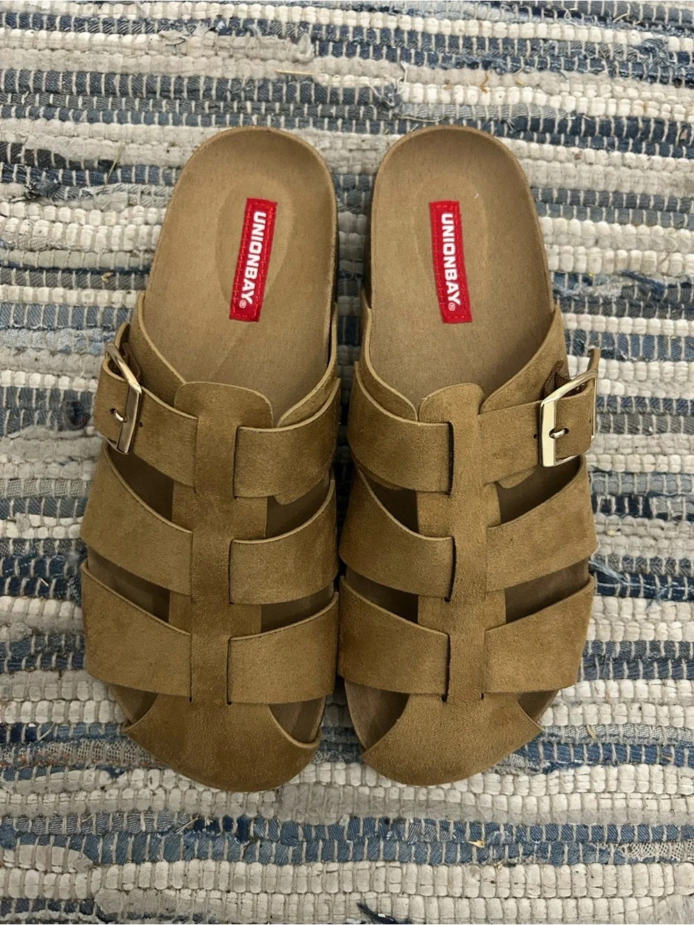 UNIONBAY Tan Suede Buckle Slide Sandals